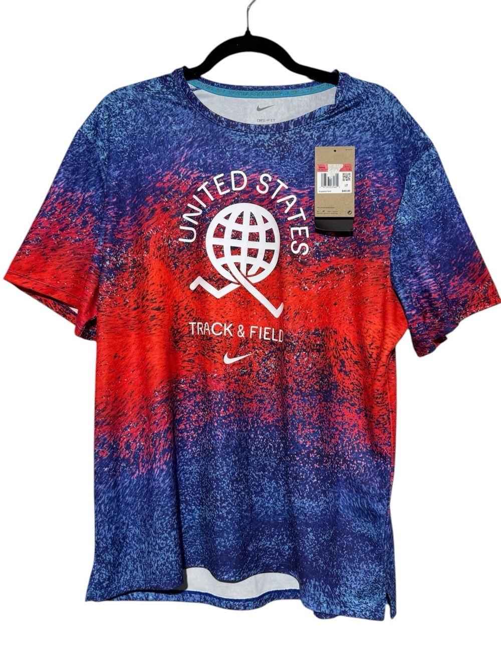 Nike NWT United States Track Field UPF 40+ T-Shirt Men Size Large Red Blue